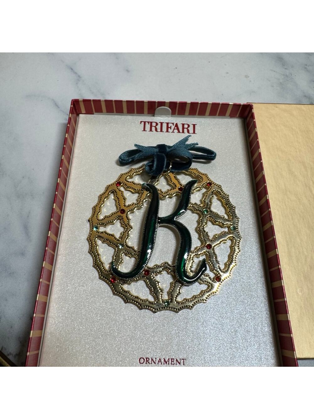 Trifari Ornament letter K in box